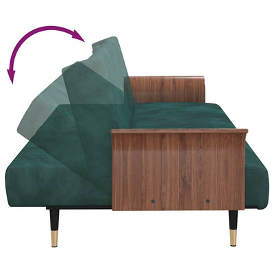 Sofa Bed with Cup Holders Dark Green Velvet