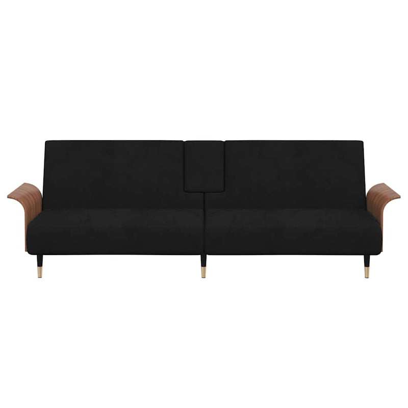 Sofa Bed with Cup Holders Black Velvet