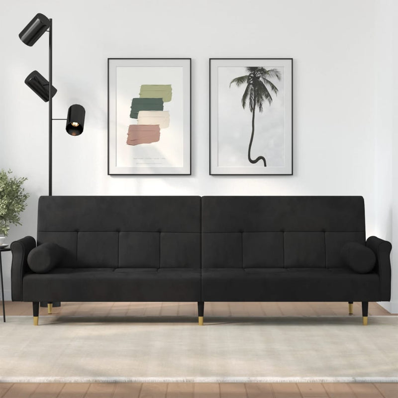 Sofa Bed with Cushions Black Velvet