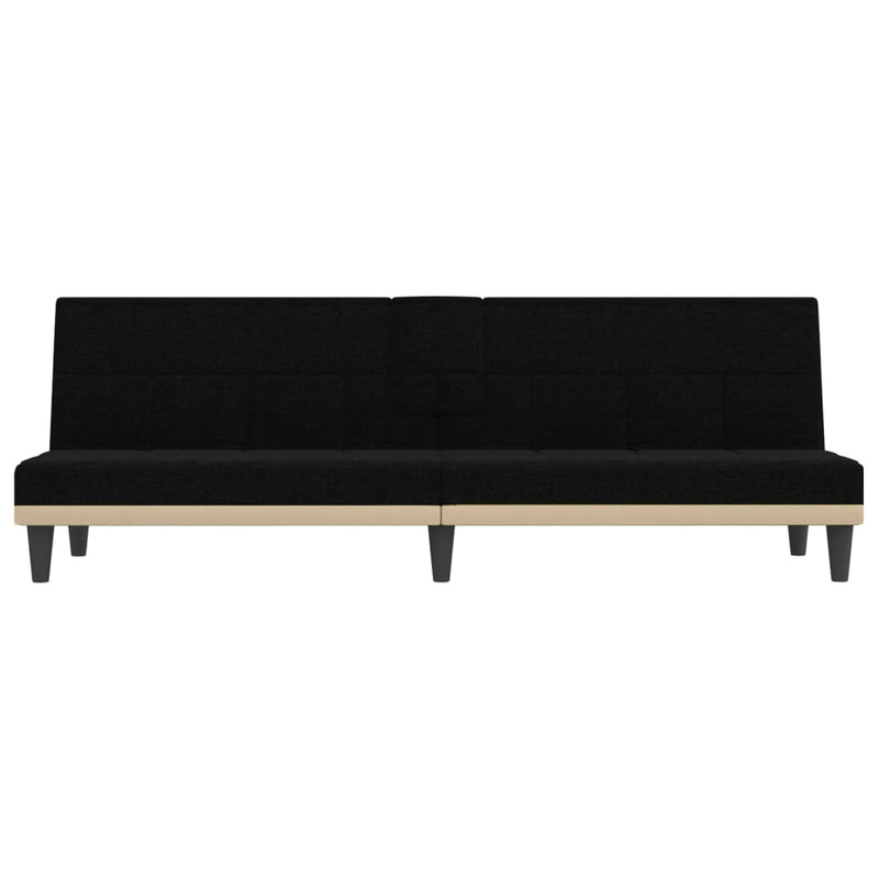 Sofa Bed with Cup Holders Black Fabric