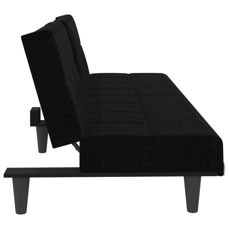 Sofa Bed with Cup Holders Black Fabric