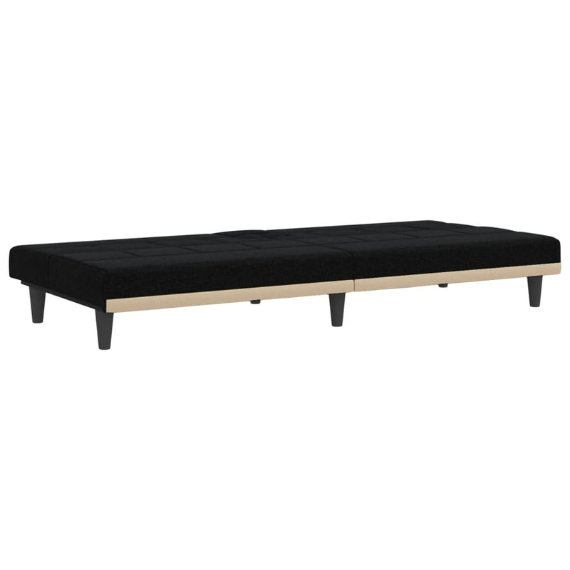 Sofa Bed with Cup Holders Black Fabric