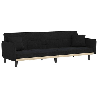 Sofa Bed with Cup Holders Black Fabric