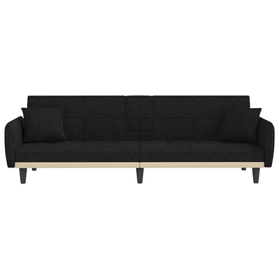 Sofa Bed with Cup Holders Black Fabric