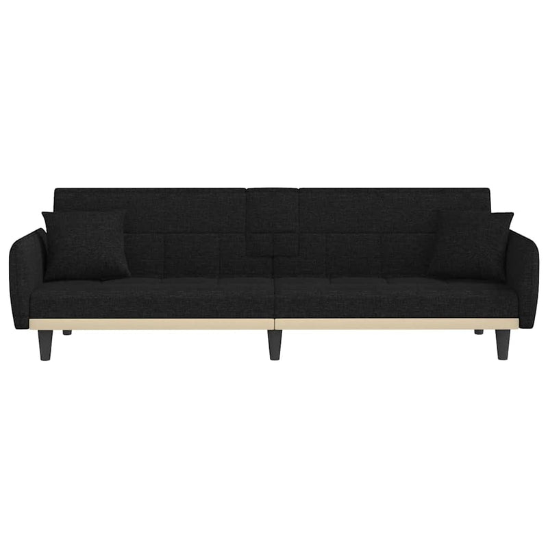 Sofa Bed with Cup Holders Black Fabric