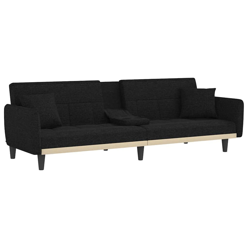 Sofa Bed with Cup Holders Black Fabric