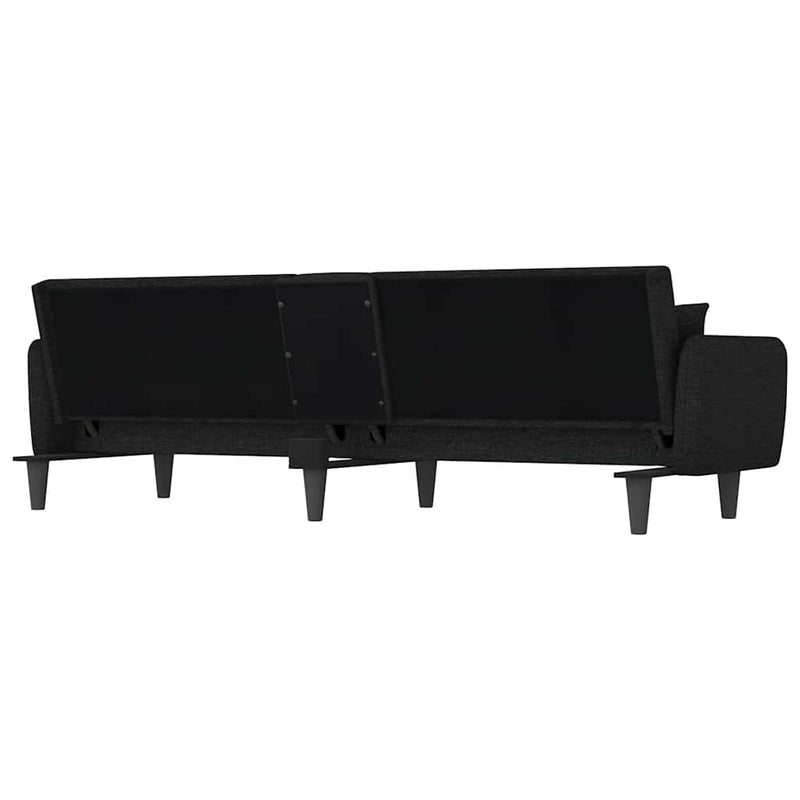 Sofa Bed with Cup Holders Black Fabric