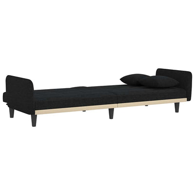 Sofa Bed with Cup Holders Black Fabric