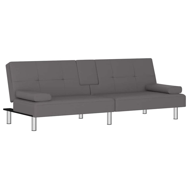 Sofa Bed with Cup Holders Grey Faux Leather