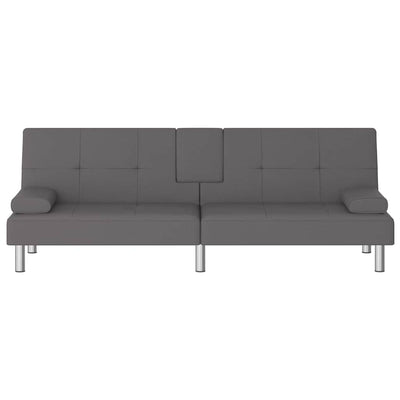 Sofa Bed with Cup Holders Grey Faux Leather