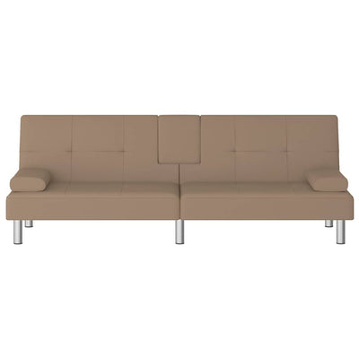 Sofa Bed with Cup Holders Cappuccino Faux Leather