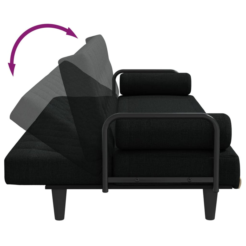 Sofa Bed with Armrests Black Fabric