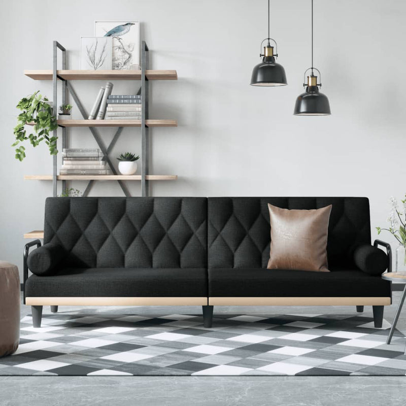 Sofa Bed with Armrests Black Fabric