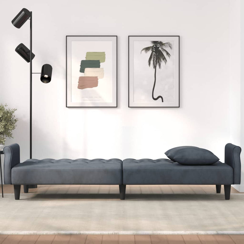 Sofa Bed with Armrests Dark Grey Velvet