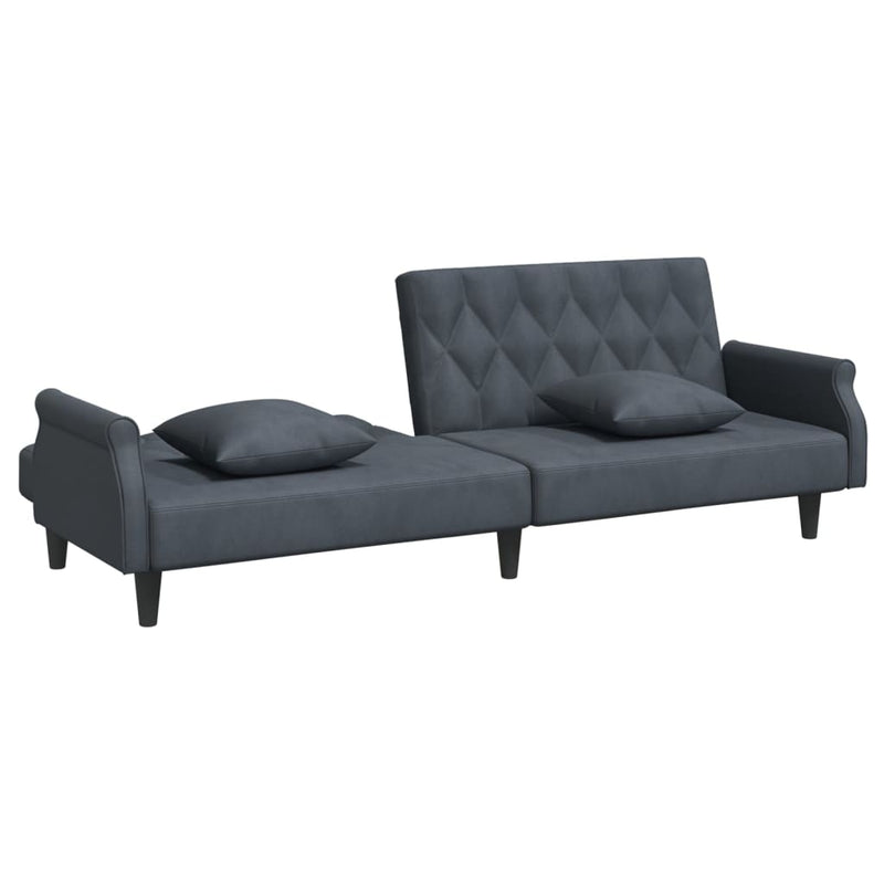 Sofa Bed with Armrests Dark Grey Velvet