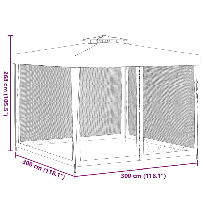 Gazebo with Double Roof Cream 3x3x2.68 m Fabric