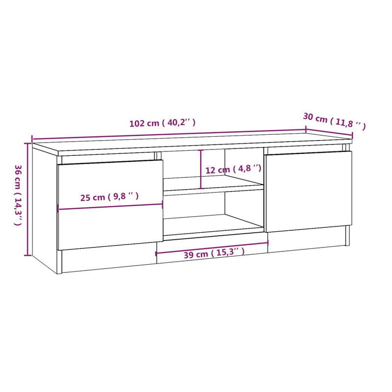 TV Cabinet with Door Black 102x30x36 cm