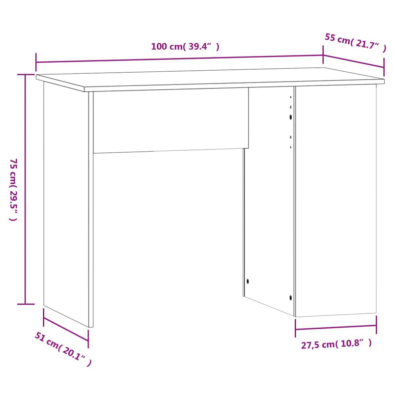 Desk White 100x55x75 cm Engineered Wood