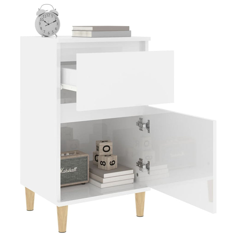 Bedside Cabinet High Gloss White 40x35x70 cm