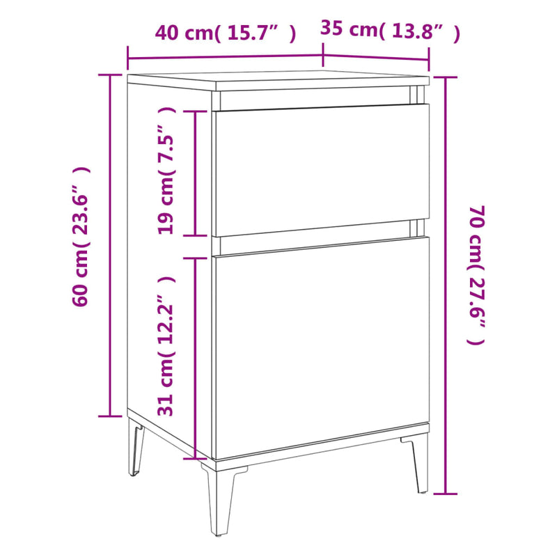 Bedside Cabinets 2 pcs White 40x35x70 cm