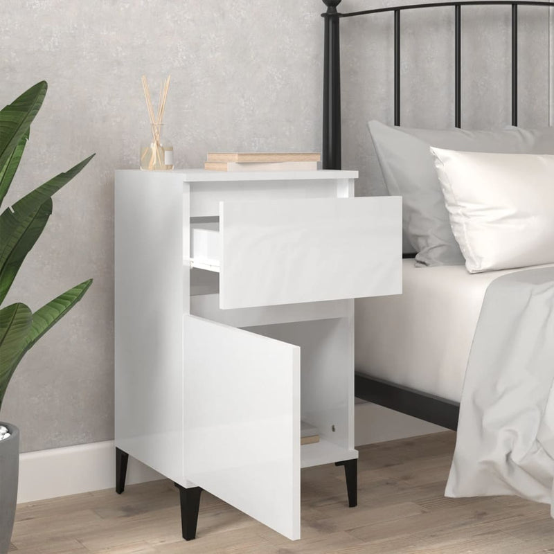 Bedside Cabinet High Gloss White 40x35x70 cm