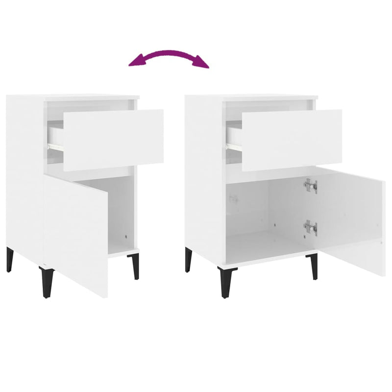 Bedside Cabinets 2 pcs High Gloss White 40x35x70 cm