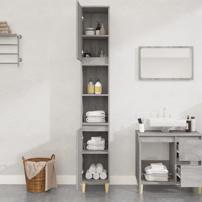 Bathroom Cabinet Grey Sonoma 30x30x190 cm Engineered Wood