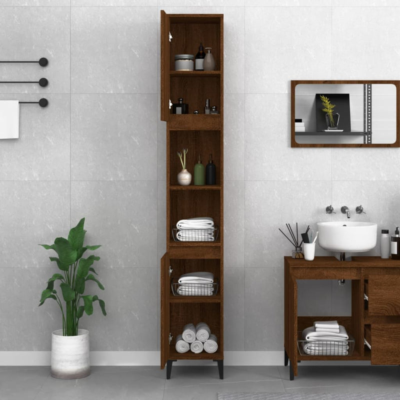 Bathroom Cabinet Brown Oak 30x30x190 cm Engineered Wood