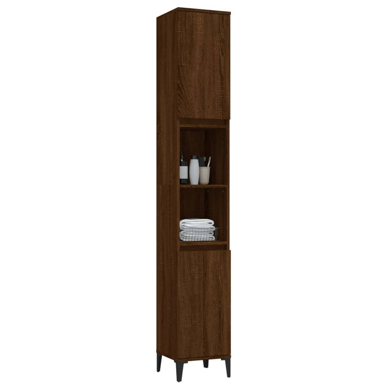 Bathroom Cabinet Brown Oak 30x30x190 cm Engineered Wood