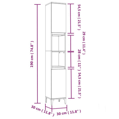 Bathroom Cabinet Brown Oak 30x30x190 cm Engineered Wood