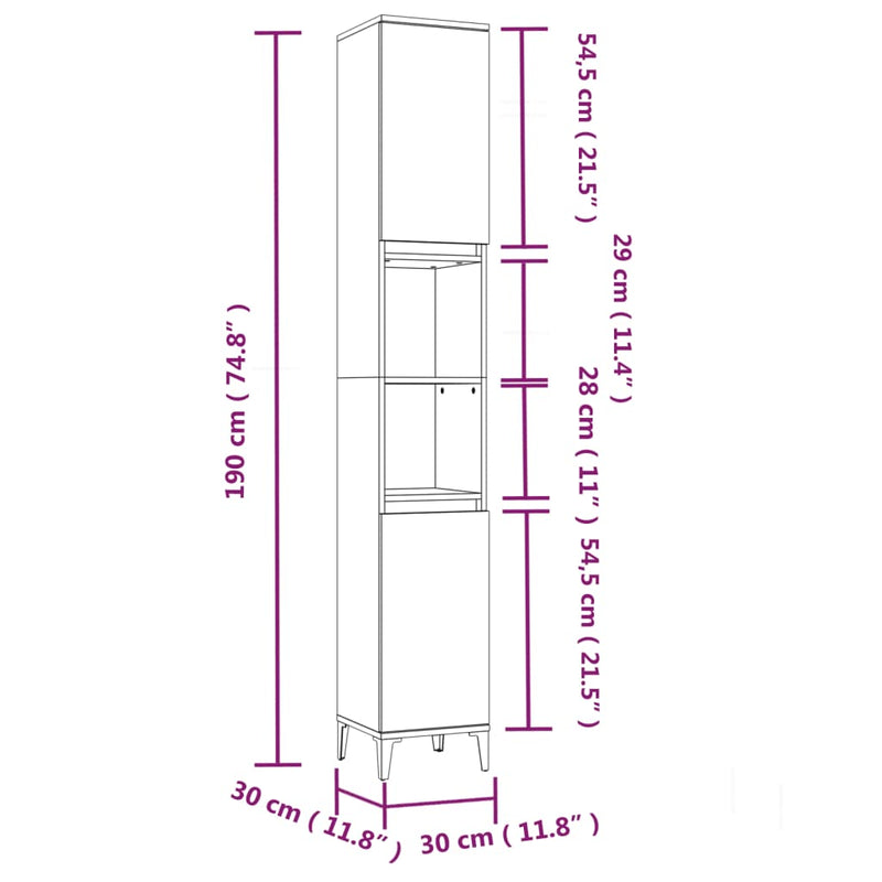 Bathroom Cabinet Brown Oak 30x30x190 cm Engineered Wood