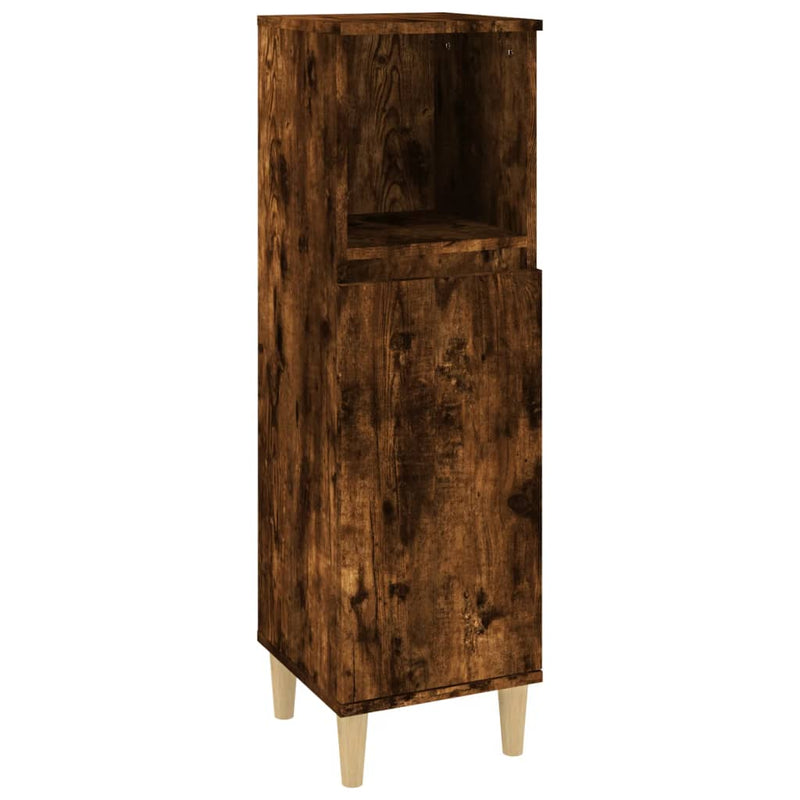 Bathroom Cabinet Smoked Oak 30x30x100 cm Engineered Wood