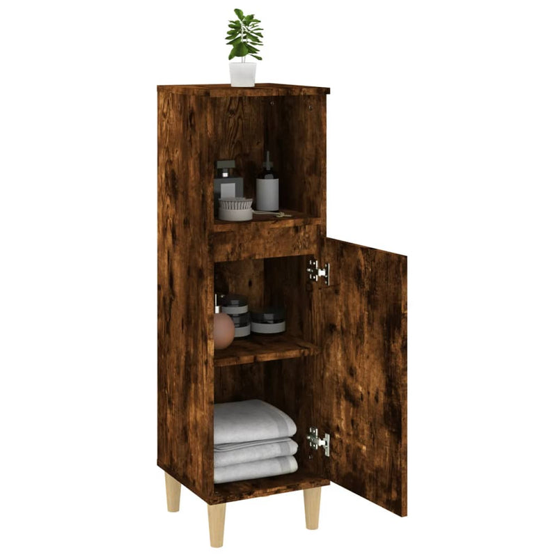 Bathroom Cabinet Smoked Oak 30x30x100 cm Engineered Wood