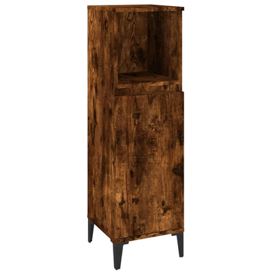 Bathroom Cabinet Smoked Oak 30x30x100 cm Engineered Wood