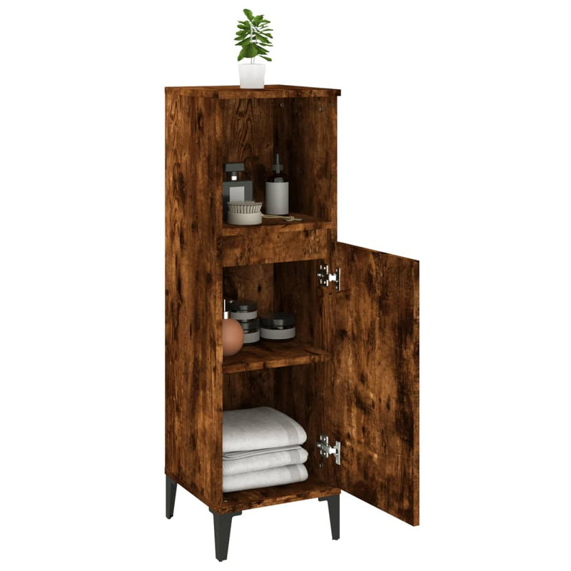 Bathroom Cabinet Smoked Oak 30x30x100 cm Engineered Wood