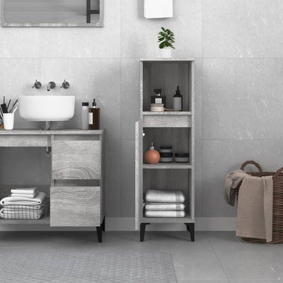 Bathroom Cabinet Grey Sonoma 30x30x100 cm Engineered Wood