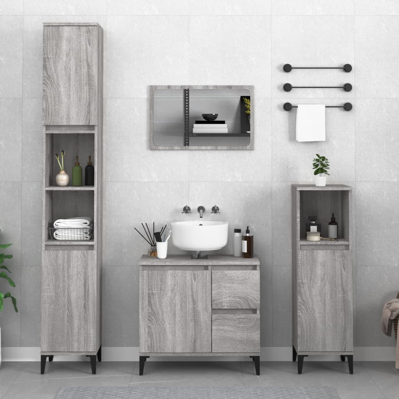 Bathroom Cabinet Grey Sonoma 30x30x100 cm Engineered Wood