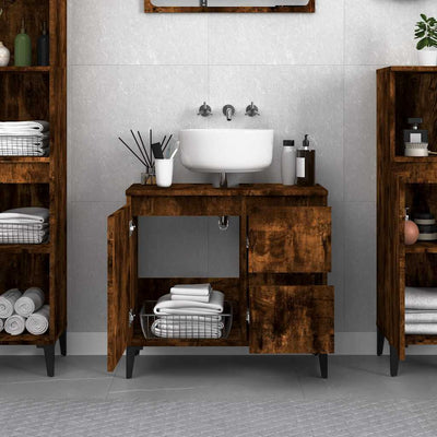 Bathroom Cabinet Smoked Oak 65x33x60 cm Engineered Wood