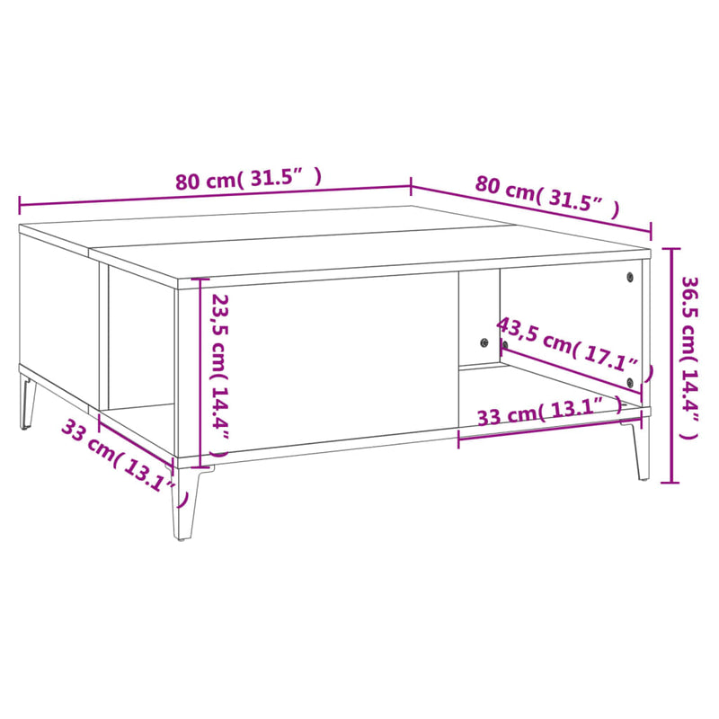 Coffee Table White 80x80x36.5 cm Engineered Wood