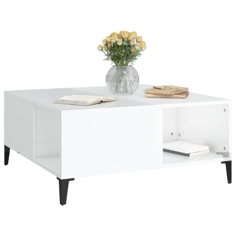 Coffee Table High Gloss White 80x80x36.5 cm Engineered Wood