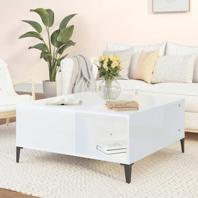 Coffee Table High Gloss White 80x80x36.5 cm Engineered Wood