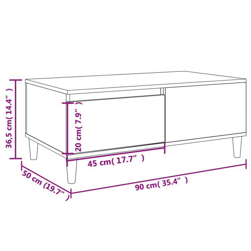 Coffee Table High Gloss White 90x50x36.5 cm Engineered Wood