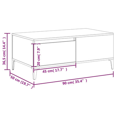 Coffee Table White 90x50x36.5 cm Engineered Wood