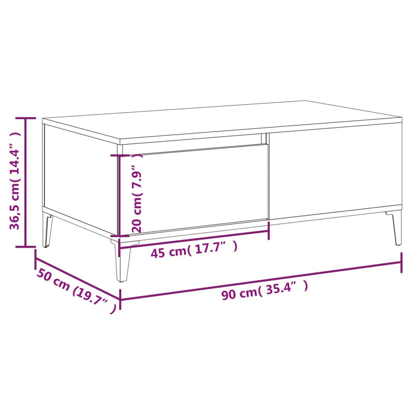 Coffee Table White 90x50x36.5 cm Engineered Wood