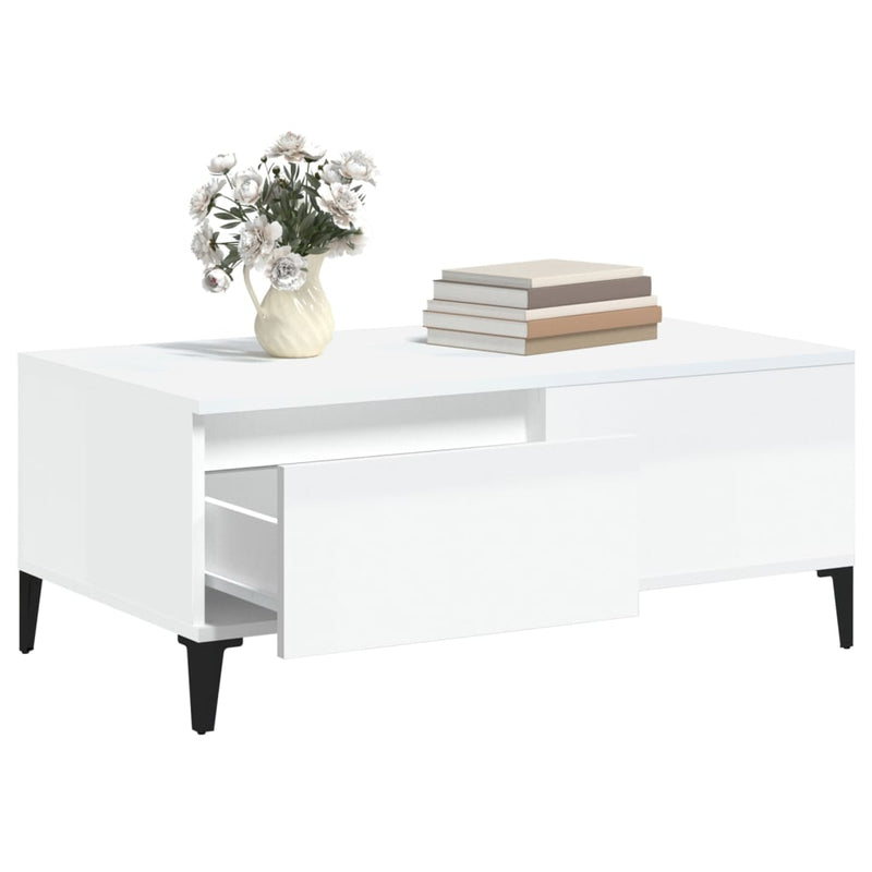 Coffee Table High Gloss White 90x50x36.5 cm Engineered Wood