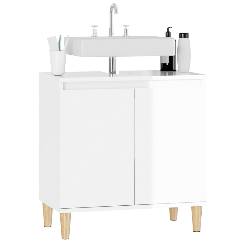 Sink Cabinet High Gloss White 58x33x60 cm Engineered Wood