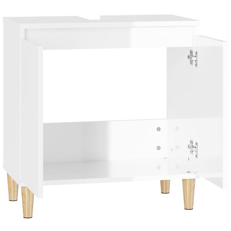 Sink Cabinet High Gloss White 58x33x60 cm Engineered Wood