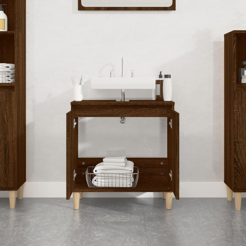 Sink Cabinet Brown Oak 58x33x60 cm Engineered Wood