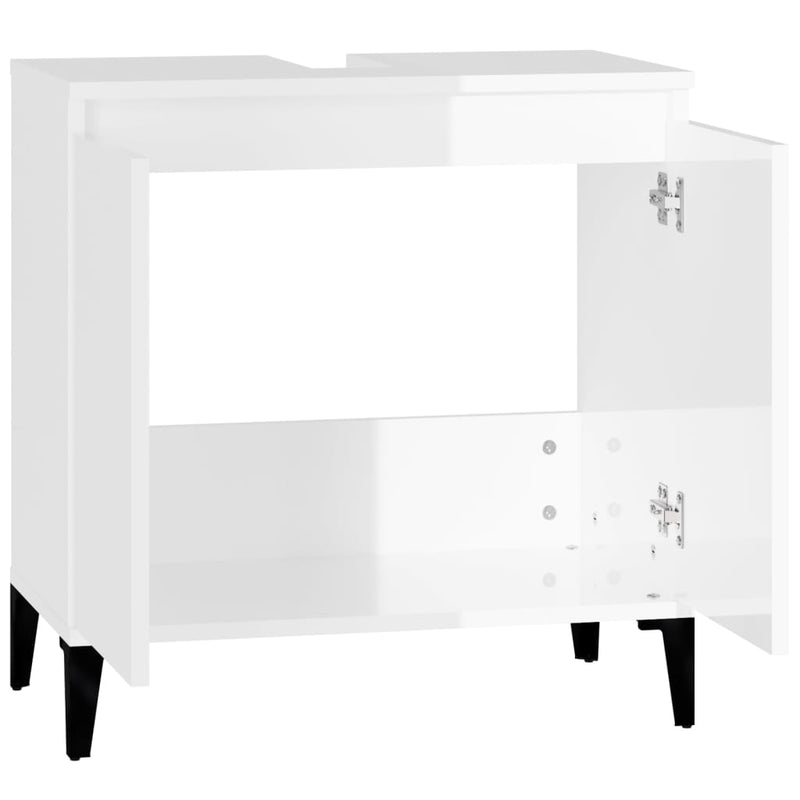 Sink Cabinet High Gloss White 58x33x60 cm Engineered Wood