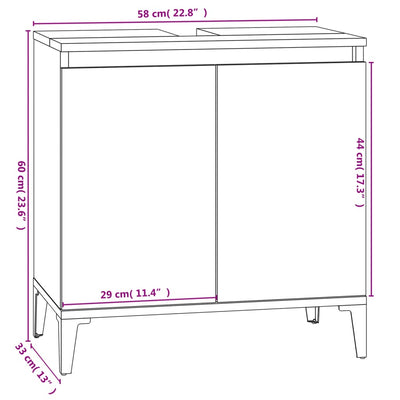 Sink Cabinet High Gloss White 58x33x60 cm Engineered Wood